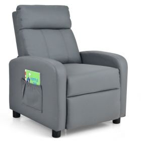 Ergonomic PU Leather Kids Recliner Lounge Sofa for 3-12 Age Group (Color: Gray)