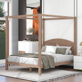 Queen Size Canopy Platform Bed with Headboard and Support Legs (Color: Brown)