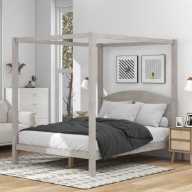 Queen Size Canopy Platform Bed with Headboard and Support Legs (Color: Grey)