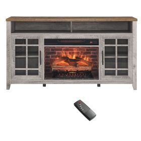 55 inch TV Media Stand with Electric Fireplace KD Inserts Heater,Gray Wash Color (Color: as Pic)