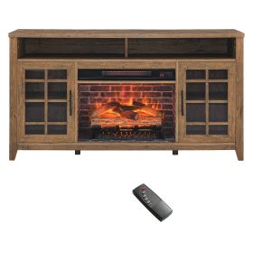 55 inch TV Media Stand with Electric Fireplace KD Inserts Heater,Reclaimed Barnwood Color (Color: as Pic)