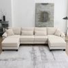 Comfortable Corduroy Sectional Sofa  U-Shaped Modular Sofa/Bed, Beige/Gray