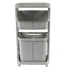 Laundry Basket Plastic Hamper 2-Tier Storage Sorter Hampers with Wheels for Kitchen Bedroom Bathroom Free Standing Storage Baskets Gray (Color: as Pic)