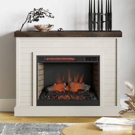 Bridgevine Home Washington 48 inch Fireplace with Mantel, Jasmine Whitewash and Barnwood Finish (Color: as Pic)