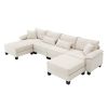 Comfortable Corduroy Sectional Sofa  U-Shaped Modular Sofa/Bed, Beige/Gray