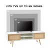 55.12" Rattan TV cabinet, double sliding doors for storage, adjustable shelf, solid wood legs, TV console for living room