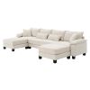 Comfortable Corduroy Sectional Sofa  U-Shaped Modular Sofa/Bed, Beige/Gray