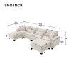 Comfortable Corduroy Sectional Sofa  U-Shaped Modular Sofa/Bed, Beige/Gray