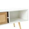 55.12" Rattan TV cabinet, double sliding doors for storage, adjustable shelf, solid wood legs, TV console for living room