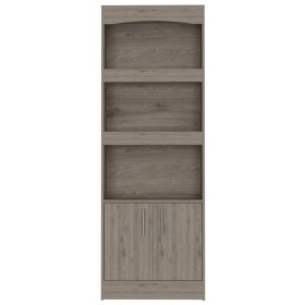 Bookcase 3 Shelves and Double Door Cabinet, Light Gray or Black (Color: Light Gray)