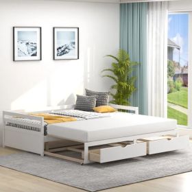 Extendable Twin to King Daybed with Trundle and 2 Storage Drawers (Color: White)