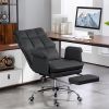 Executive PU Leather Ergonomic Office Chair with Footrest, Brown/Black/White