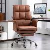 Executive PU Leather Ergonomic Office Chair with Footrest, Brown/Black/White