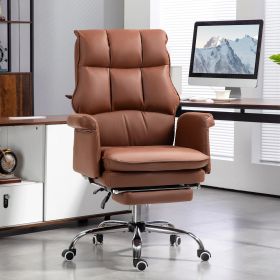 Executive PU Leather Ergonomic Office Chair with Footrest, Brown/Black/White (Color: Brown)