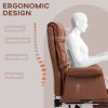 Executive PU Leather Ergonomic Office Chair with Footrest, Brown/Black/White