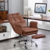 Executive PU Leather Ergonomic Office Chair with Footrest, Brown/Black/White