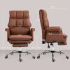 Executive PU Leather Ergonomic Office Chair with Footrest, Brown/Black/White