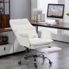 Executive PU Leather Ergonomic Office Chair with Footrest, Brown/Black/White