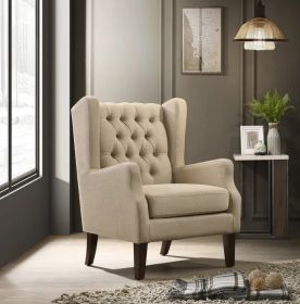 Irwin 29.5" Linen Button-Tufted Wingback Chair - Blue or Beige (Color: Beige)