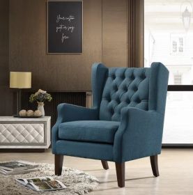 Irwin 29.5" Linen Button-Tufted Wingback Chair - Blue or Beige (Color: Blue)