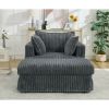 47.7'' Oversized Corduroy Chaise Longue with Ottoman, Lt. Gray/Dk. Gray/Beige