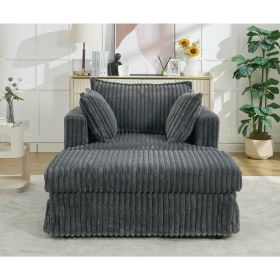 47.7'' Oversized Corduroy Chaise Longue with Ottoman, Lt. Gray/Dk. Gray/Beige (Color: Dark Gray)