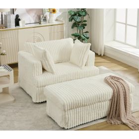 47.7'' Oversized Corduroy Chaise Longue with Ottoman, Lt. Gray/Dk. Gray/Beige (Color: Beige)