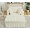 47.7'' Oversized Corduroy Chaise Longue with Ottoman, Lt. Gray/Dk. Gray/Beige