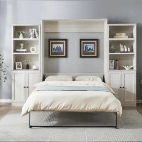 Full Size Murphy Wall Bed With 2 Storage Cabinets, White or Brown (Color: Rustic White, size: Queen Size)