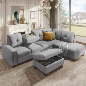 Reversible Sectional Sofa with Storage Ottoman Lt.Gray / Dk. Gray (Color: Light Gray)