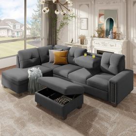 Reversible Sectional Sofa with Storage Ottoman Lt.Gray / Dk. Gray (Color: Dark Gray)