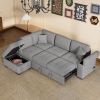 Sectional Sofa-Bed with Storage Ottoman, Hidden Arm & USB Charger, Gray/Black