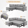 Sectional Sofa-Bed with Storage Ottoman, Hidden Arm & USB Charger, Gray/Black