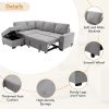 Sectional Sofa-Bed with Storage Ottoman, Hidden Arm & USB Charger, Gray/Black