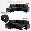 Sectional Sofa-Bed with Storage Ottoman, Hidden Arm & USB Charger, Gray/Black